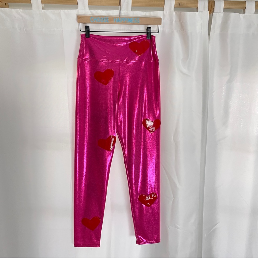 Brittany Allen metallic pink with heart accent leggings size XL